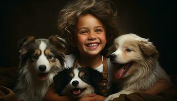 süß Hund lächelnd, reinrassig Hündchen suchen beim Kamera mit Glück generiert durch ai foto
