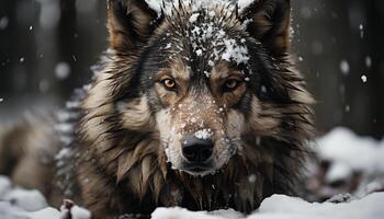 ein süß Schnee Hund im Winter, suchen beim Kamera spielerisch generiert durch ai foto