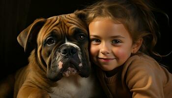 ein süß Hund und Kind, ein Porträt von Freundschaft und Glück generiert durch ai foto