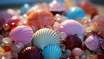 ein bunt Sammlung von Muscheln, Natur unter Wasser Geschenk von Schönheit generiert durch ai foto