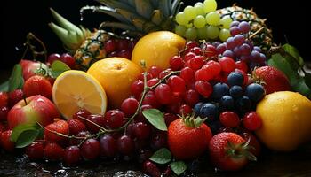 Frische und Natur im ein beschwingt Sammlung von gesund, saftig Früchte generiert durch ai foto