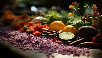 Frische von Natur Kopfgeld gesund Essen, organisch Gemüse, reif Obst generiert durch ai foto