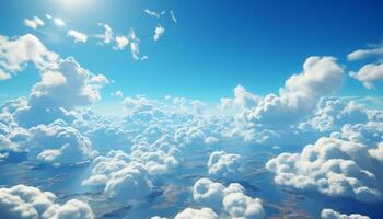 flauschige Kumulus Wolken schweben im das hell Sommer- Himmel generiert durch ai foto