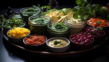 Frische und Geschmack im ein gesund Gourmet Vegetarier Guacamole tauchen generiert durch ai foto