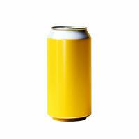 Gelb Aluminium können isoliert auf Weiß Hintergrund. Attrappe, Lehrmodell, Simulation zum Limonade Wasser oder Sanft Getränke Konzept, Bier. generativ ai Inhalt foto
