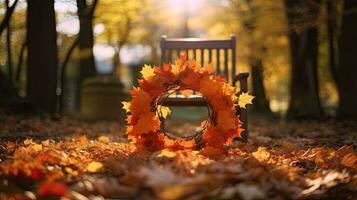 Porträt Herbst Blatt Kranz ai generativ foto