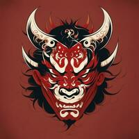 rot japanisch hannya Maske zum T-Shirts, Spiele, E-Sport, usw. ai generiert foto