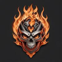 Kopf Schädel Feuer Maskottchen und Esport Spielen Logo, ai generiert foto