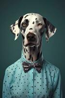 ai generativ cool Hund mit modisch Kleidung. einfach Tier kreativ Konzept isoliert auf bunt Hintergrund. foto