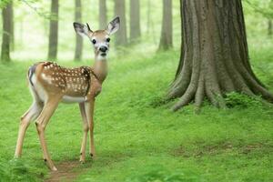 Hirsch im Wald. ai generativ Profi Foto