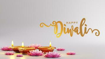 3d Rendern zum Diwali Festival Diwali, Deepavali oder Dipavali das Festival von Beleuchtung Indien mit Gold Diya gemustert auf Farbe Hintergrund. foto