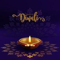 3d Rendern zum Diwali Festival Diwali, Deepavali oder Dipavali das Festival von Beleuchtung Indien mit Gold Diya gemustert auf Farbe Hintergrund. foto