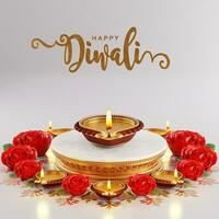 3d Rendern zum Diwali Festival Diwali, Deepavali oder Dipavali das Festival von Beleuchtung Indien mit Gold Diya gemustert auf Farbe Hintergrund. foto