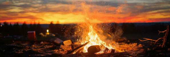 ai generativ Sonnenuntergang Über ein Lagerfeuer foto