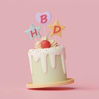 Geburtstag Kuchen zum Feier Party, glücklich Geburtstag, 3d Illustration foto