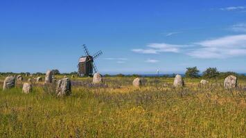 Wikinger Stein Schiff Beerdigung im oland Insel, gettlinge, Schweden foto