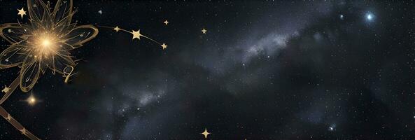 kosmisches Thema Weihnachten Schöne Grüße Banner mit wirbelnd galaxienartig Bänder und funkelnd Sterne gegen ein tief schwarz Segeltuch foto