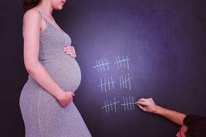 Schwangeres Paar rechnet Schwangerschaftswoche ab foto