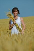 junge Frau im Weizenfeld im Sommer foto