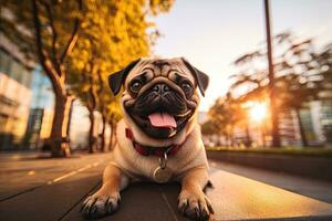 Porträt süß Mops Hund mit Licht Exposition ai generativ foto