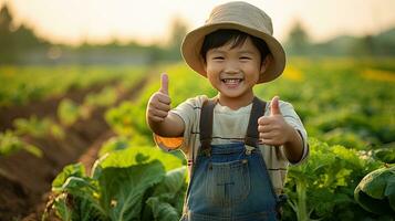 Porträt Kinder pflücken Gemüse auf das Feld ai generativ foto
