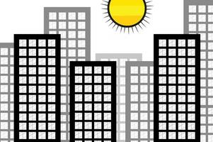 Stadt mit ein Sonne Karikatur foto