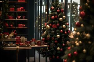 modern Geschäft Geschäft Zähler mit festlich Weihnachten Zuhause Dekoration. foto