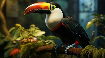 schön Papagei mit ein groß Schnabel im ein tropisch Urwald Vogel foto