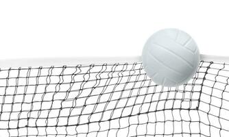 Volleyball im das Netz isoliert auf ein Weiß Hintergrund foto