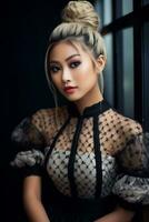 schön asiatisch jung Frauen zart Gesicht ai generativ foto