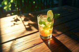frisch Cocktail Sommer- trinken auf hölzern Tabelle ai generativ foto