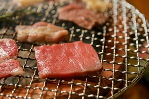 Bohnenkraut gegrillt Freuden japanischer Stil Grill Party mit köstlich Grill Teller und Fleisch Vereinbarungen foto