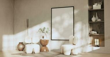 Sessel Sofa und Dekoration japanisch auf modern Zimmer Innere wabisabi Stil.3d Rendern foto