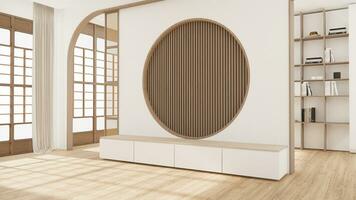 Leben Zimmer, Kabinett Fernseher minimalistisch Design Muji Stil.3d Rendern foto