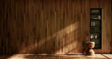 Reinigung leeren Zimmer Innere japandi Wabi Sabi Stil.3d Rendern foto