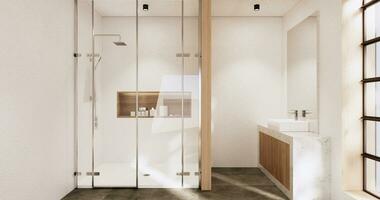 das Bad und Toilette auf Badezimmer japanisch Wabi Sabi Stil .3d Rendern foto