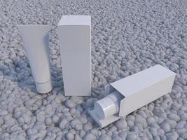 Mockup-Bild der 3D-Wiedergabe von weißen Schaumrohren und -boxen. foto