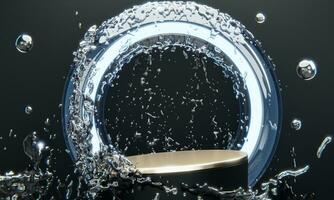 schwarz Podium und Wasser planschen auf Weiß hintergrund.3d Rendern foto