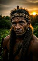Foto von wild barbarisch Stammes- im das Urwald , generativ ai