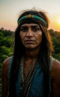 Foto von wild Stammes- Frau im das Dschungel, generativ ai