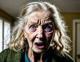 Foto von wütend Senior Menschen im Pflege- heim, generativ ai