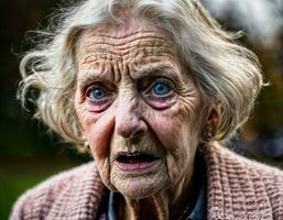 Foto von wütend Senior Menschen im Pflege- heim, generativ ai