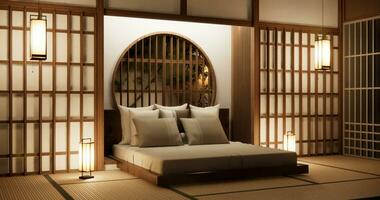 Bett Zimmer Original - - japanisch Stil Innere Design. foto