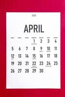 April 2020 Kalender mit Ferien foto