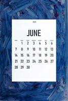 Juni 2020 einfach Kalender auf modisch klassisch Blau Farbe foto