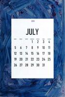 Juli 2020 einfach Kalender auf modisch klassisch Blau Farbe foto