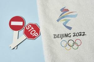 Symbol von Peking 2022 Winter olympisch Spiele Boykott foto