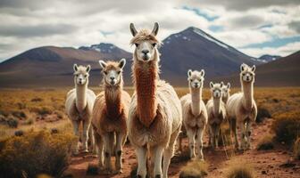 Gruppe von Lamas Anmut das riesig Wüste. erstellt durch ai foto