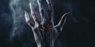 verfallen Vampir Hand, verwelkt durch Tageslicht erstellt durch ai foto