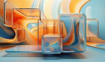 dynamisch Zusammenspiel von 3d Flüssigkeit Formen im beschwingt Farbtöne. abstrakt Komposition. ai generativ foto